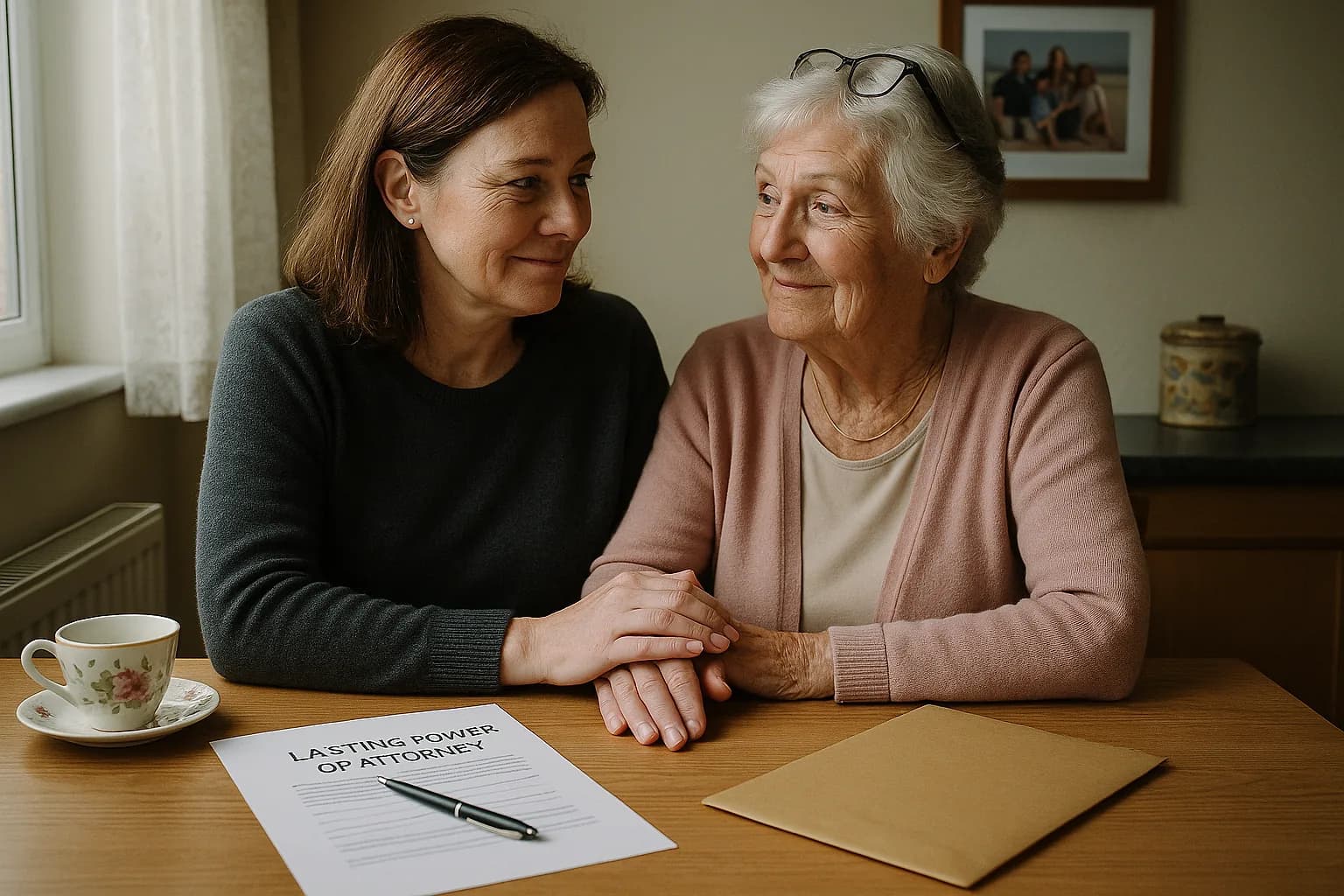 Close-up of a hand signing an official document with a fountain pen