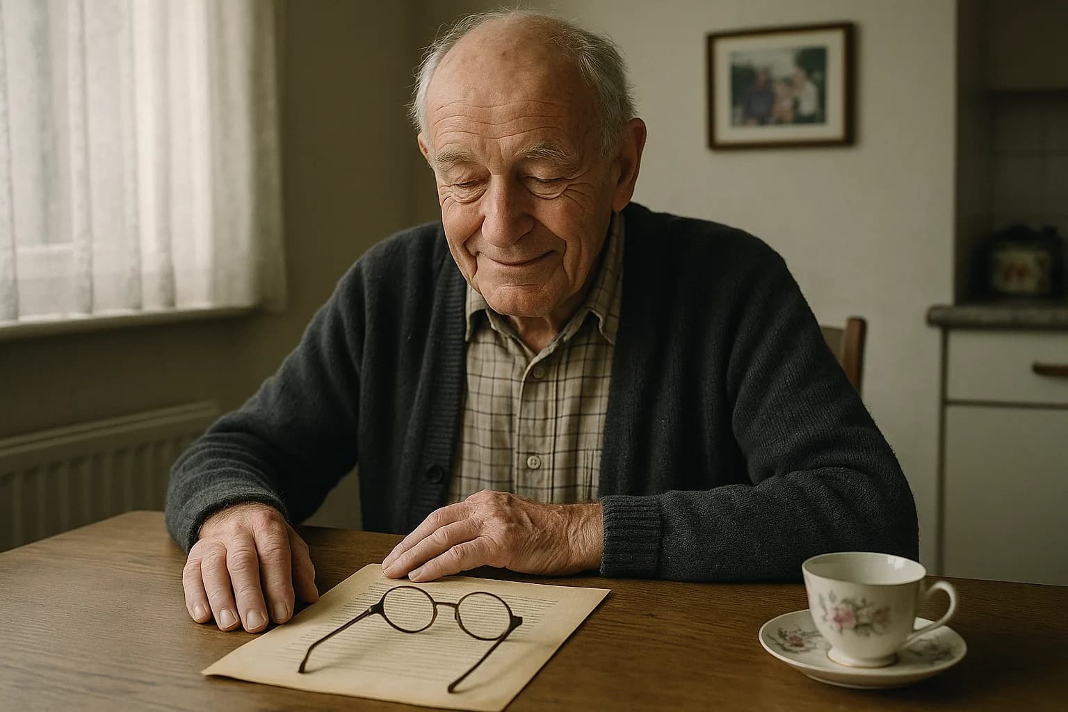An older couple looking at an older-style legal document together